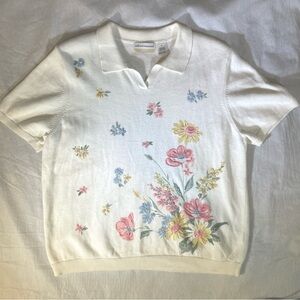 VTG Dunner Cottagecore Cardigan Womens 1X Cream Floral Beaded Knit Embroidery